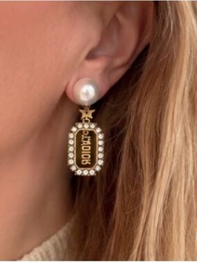 Christian Dior J’ADIOR Tribales Pearl Crystal Gold Earrings Never Worn